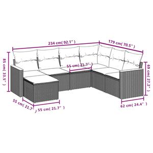 vidaXL 7-delige Loungeset met kussens poly rattan grijs