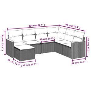 vidaXL 7-delige Loungeset met kussens poly rattan beige