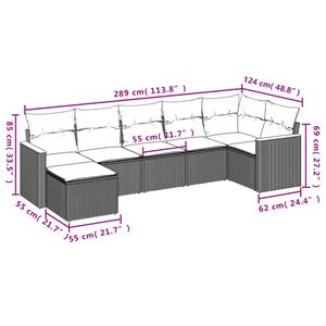 vidaXL 7-delige Loungeset met kussens poly rattan grijs