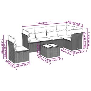 vidaXL 7-delige Loungeset met kussens poly rattan beige