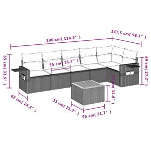 vidaXL 7-delige Loungeset met kussens poly rattan grijs