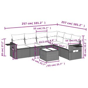 vidaXL 7-delige Loungeset met kussens poly rattan beige