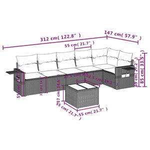 vidaXL 7-delige Loungeset met kussens poly rattan grijs