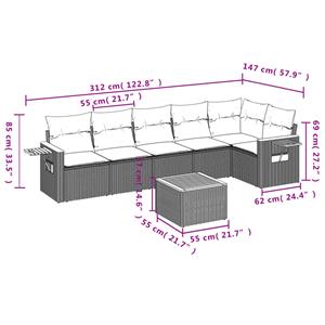 vidaXL 7-delige Loungeset met kussens poly rattan grijs