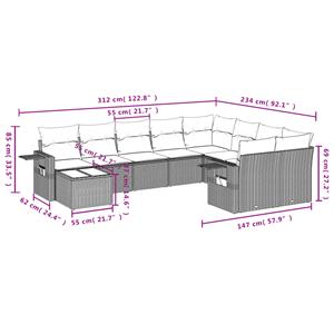 vidaXL 10-delige Loungeset met kussens poly rattan zwart