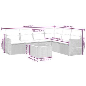 vidaXL 7-delige Loungeset met kussens poly rattan grijs