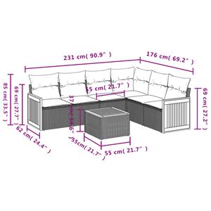 vidaXL 7-delige Loungeset met kussens poly rattan grijs