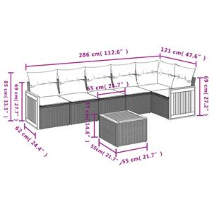 vidaXL 7-delige Loungeset met kussens poly rattan grijs