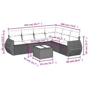 vidaXL 7-delige Loungeset met kussens poly rattan grijs