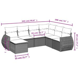 vidaXL 7-delige Loungeset met kussens poly rattan grijs