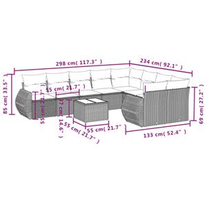 vidaXL 10-delige Loungeset met kussens poly rattan zwart