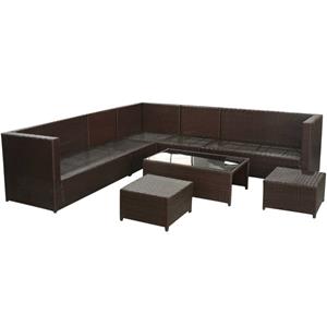 vidaXL 8-delige Loungeset met kussens poly rattan bruin