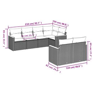 vidaXL 7-delige Loungeset met kussens poly rattan grijs