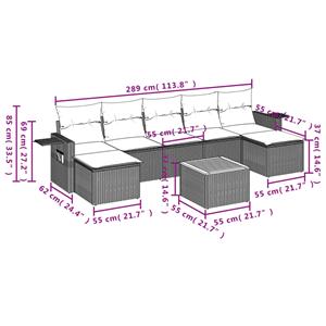 vidaXL 8-delige Loungeset met kussens poly rattan beige