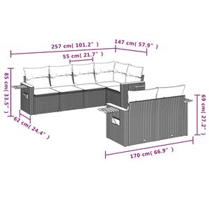 vidaXL 7-delige Loungeset met kussens poly rattan zwart