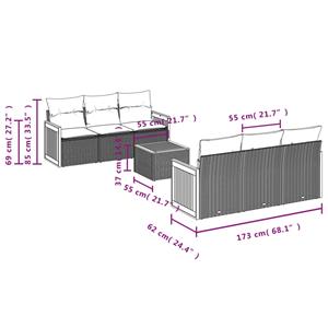 vidaXL 7-delige Loungeset met kussens poly rattan zwart