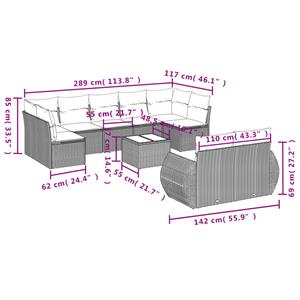 vidaXL 10-delige Loungeset met kussens poly rattan beige