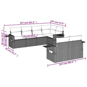 vidaXL 7-delige Loungeset met kussens poly rattan grijs