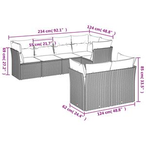 vidaXL 7-delige Loungeset met kussens poly rattan grijs