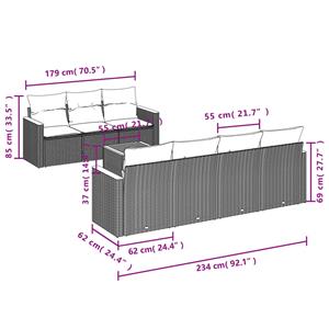 vidaXL 8-delige Loungeset met kussens poly rattan zwart