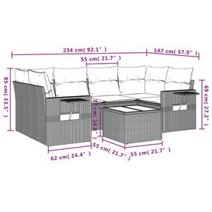 vidaXL 7-delige Loungeset met kussens poly rattan grijs