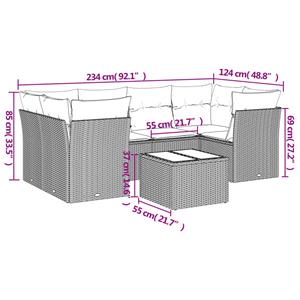 vidaXL 7-delige Loungeset met kussens poly rattan grijs