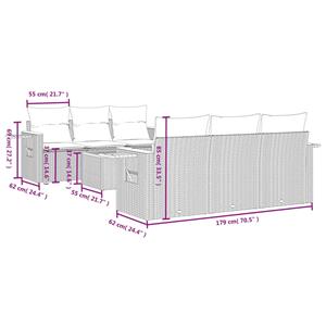 vidaXL 7-delige Loungeset met kussens poly rattan grijs