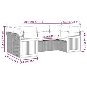 vidaXL 7-delige Loungeset met kussens poly rattan grijs