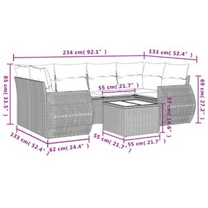 vidaXL 7-delige Loungeset met kussens poly rattan grijs