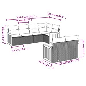 vidaXL 7-delige Loungeset met kussens poly rattan grijs