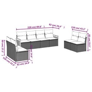 vidaXL 8-delige Loungeset met kussens poly rattan grijs