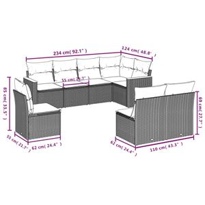 vidaXL 8-delige Loungeset met kussens poly rattan grijs