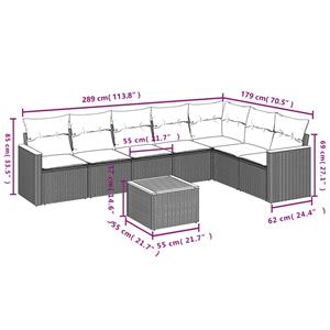 vidaXL 8-delige Loungeset met kussens poly rattan grijs