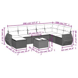 vidaXL 8-delige Loungeset met kussens poly rattan zwart