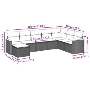 vidaXL 8-delige Loungeset met kussens poly rattan grijs