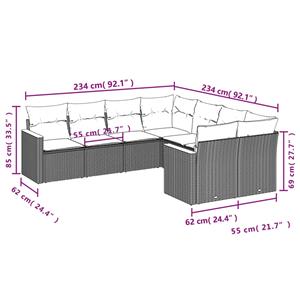 vidaXL 8-delige Loungeset met kussens poly rattan grijs