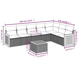 vidaXL 8-delige Loungeset met kussens poly rattan grijs