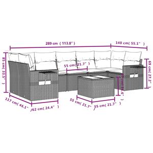 vidaXL 8-delige Loungeset met kussens poly rattan grijs