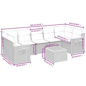 vidaXL 8-delige Loungeset met kussens poly rattan grijs