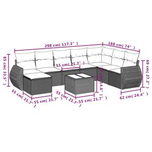 vidaXL 8-delige Loungeset met kussens poly rattan grijs