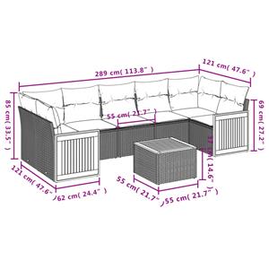 vidaXL 8-delige Loungeset met kussens poly rattan grijs