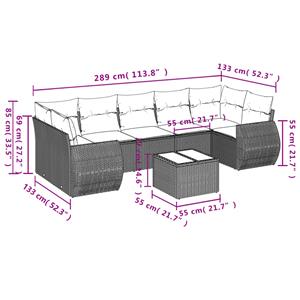 vidaXL 8-delige Loungeset met kussens poly rattan grijs