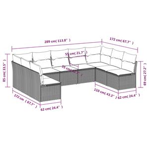 vidaXL 9-delige Loungeset met kussens poly rattan zwart