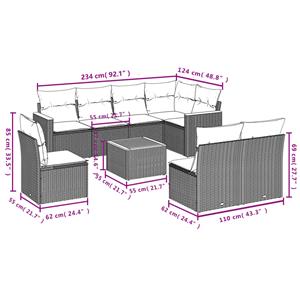 vidaXL 9-delige Loungeset met kussens poly rattan zwart