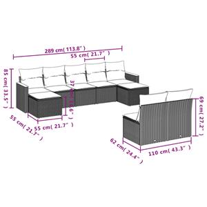 vidaXL 9-delige Loungeset met kussens poly rattan zwart