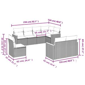 vidaXL 8-delige Loungeset met kussens poly rattan grijs