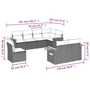 vidaXL 8-delige Loungeset met kussens poly rattan zwart