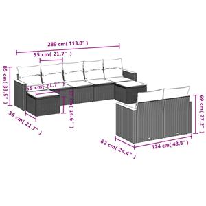 vidaXL 9-delige Loungeset met kussens poly rattan zwart