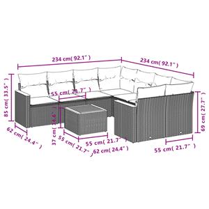 vidaXL 9-delige Loungeset met kussens poly rattan zwart