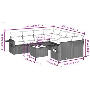 vidaXL 9-delige Loungeset met kussens poly rattan zwart